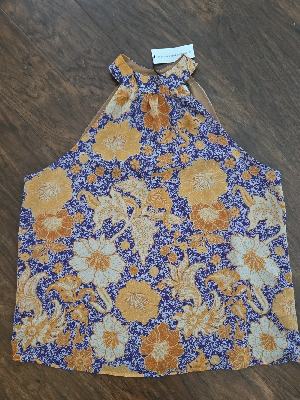 Cupcakes & Cashmere Purple and Mustard Floral Halter Top_0078
